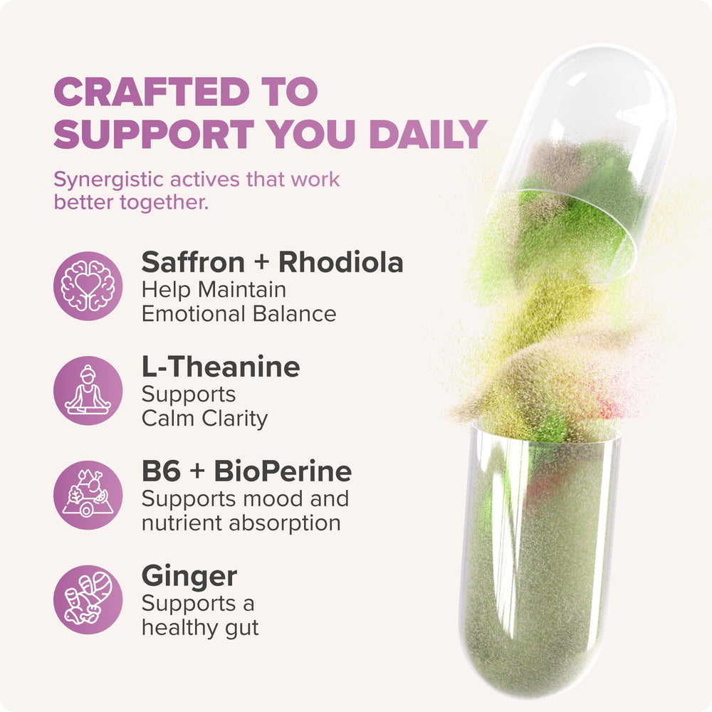 Key ingredients: saffron, Vitamin B6, magnesium, L-theanine