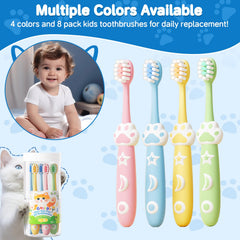 Four color variants of RoseFish kids toothbrushes in an 8 pack