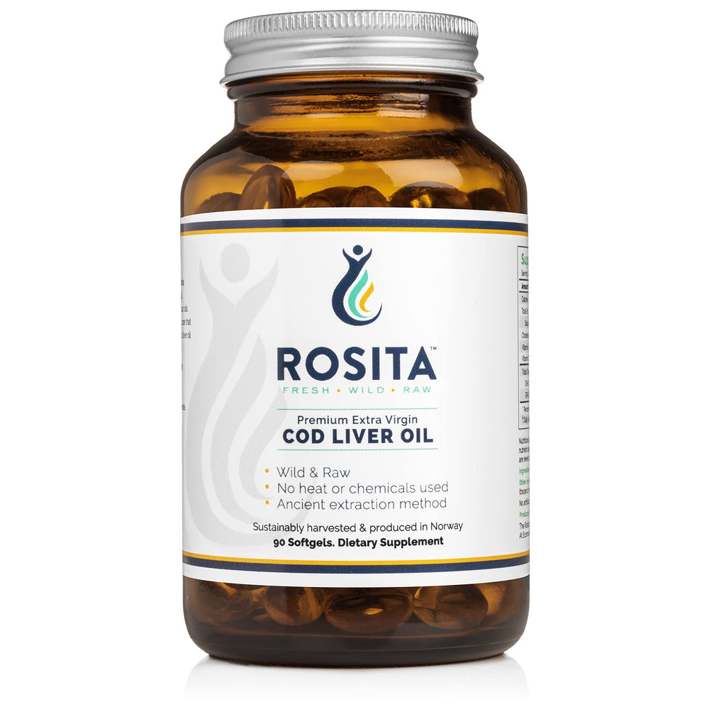 Rosita Extra Virgin Cod Liver Oil Softgels bottle and packaging