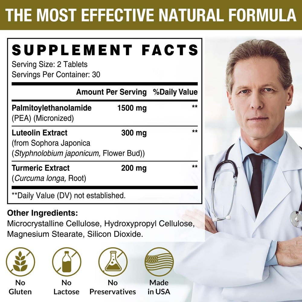 High-dose PEA with Luteolin and Turmeric ingredients