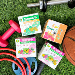 Brand packaging design for Royal-D Electrolyte Powder grape flavor