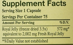 Nutrition facts label for YS Eco Bee Farms Royal Jelly 75 capsules