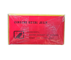 Label close-up with dosage and ingredients for Royal King Deluxe Ginseng Royal Jelly