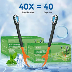 Tongue scraper integrated into the disposable 5-in-1 toothbrush