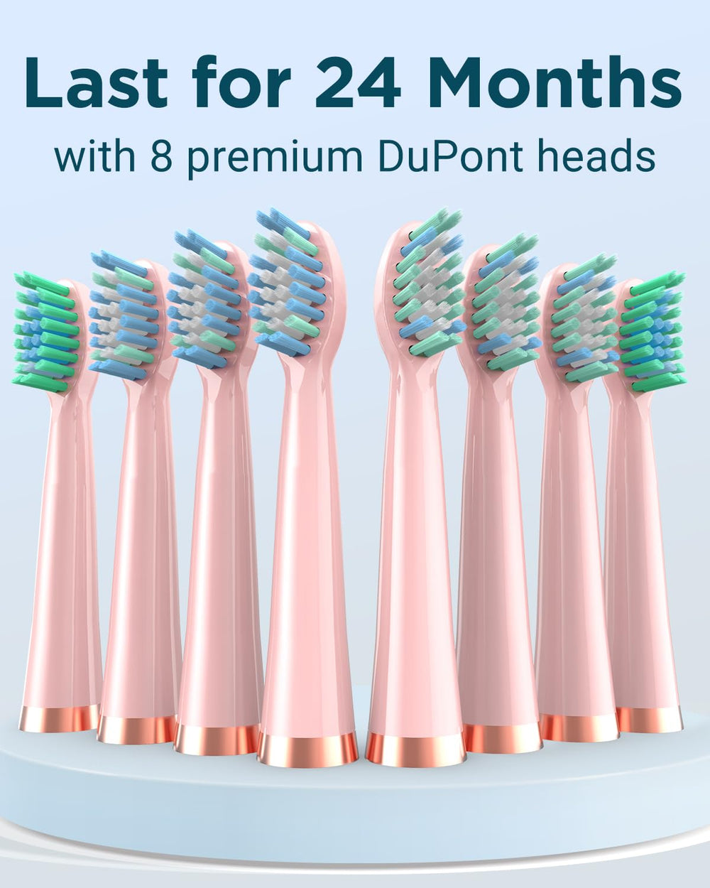 Rtauys M5 Pink includes 8 brush heads (2 sensitive) for adults and kids 12+