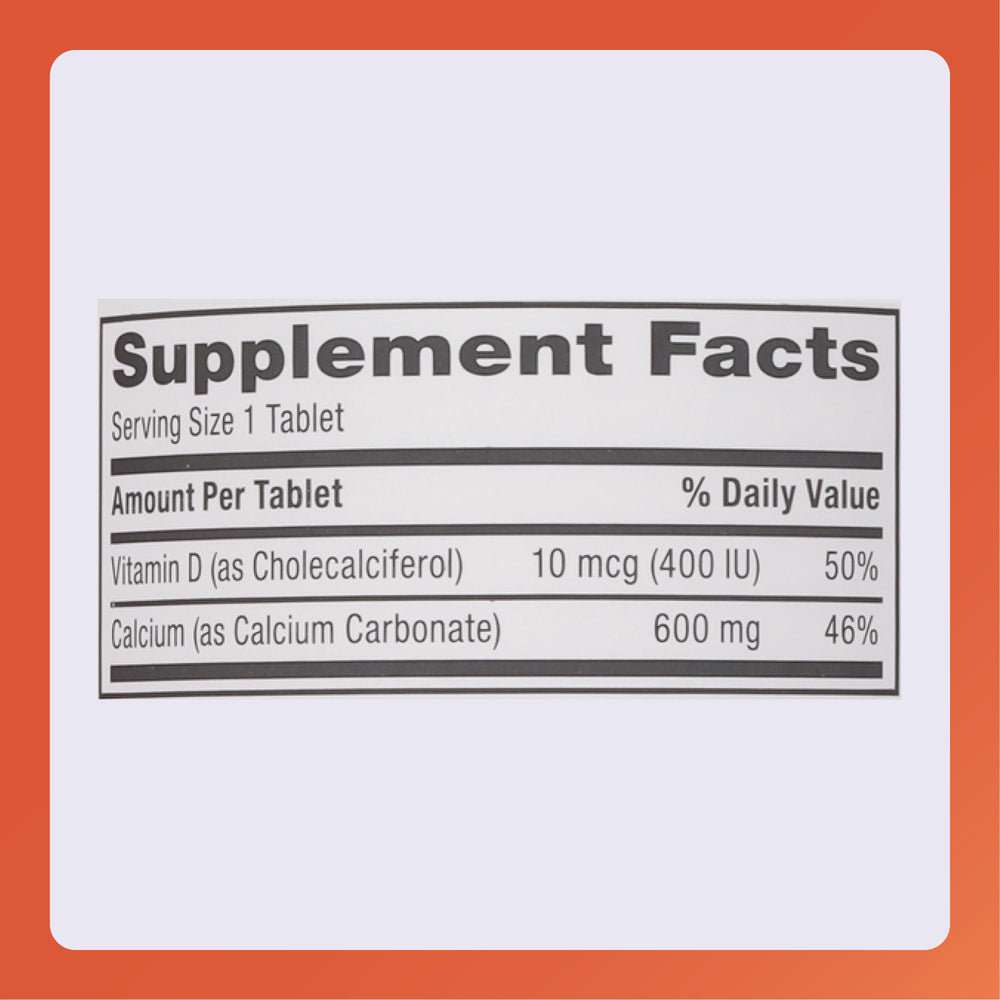 Rugby Laboratories branding on calcium tablets bottle
