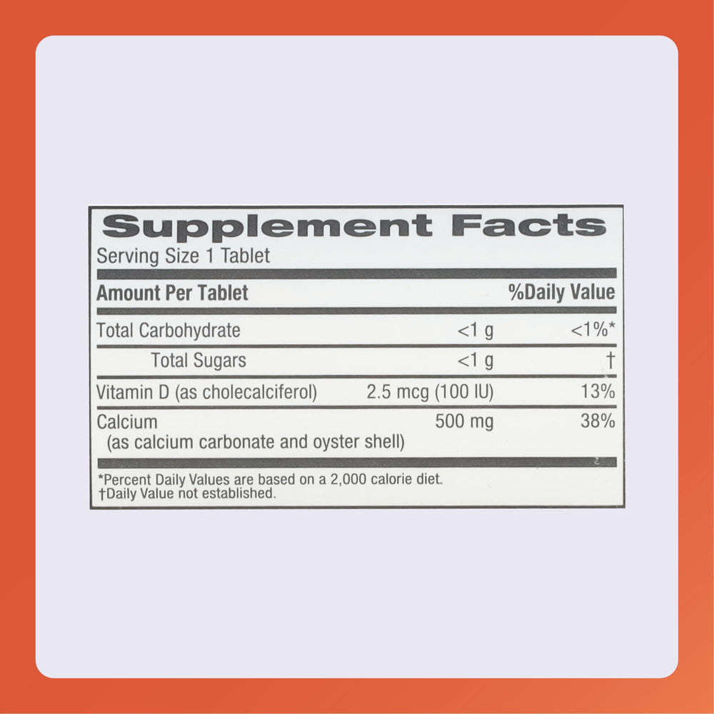 Calcium carbonate and oyster shell ingredients used in Rugby calcium chewable tablets
