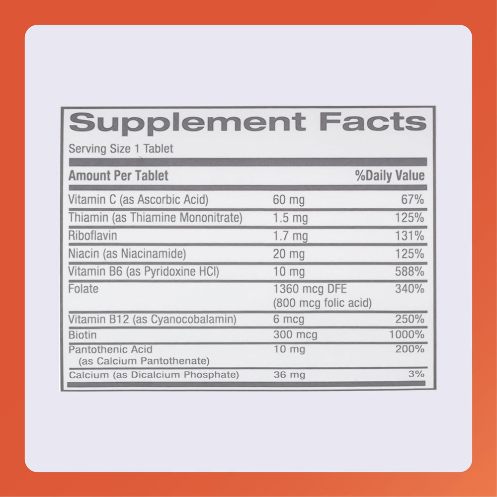 Balanced B vitamin and vitamin C complex tablets