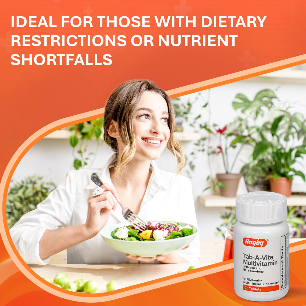 Nutrition facts label for Rugby Tab-A-Vite Multivitamin