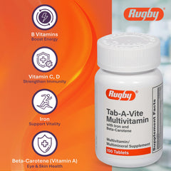 Rugby Tab-A-Vite packaging box with bottle