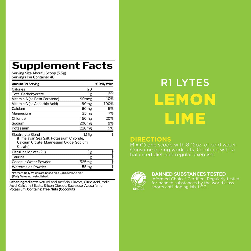 Rule 1 Lytes glass of hydration with lemon-lime flavor.