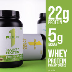 Rule 1 Source 7 protein vanilla flavor label close-up premium ingredients
