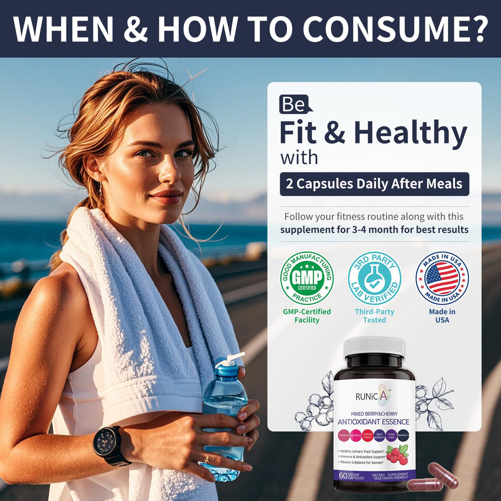 RUNICA berry extract powder on spoon illustrating concentrated phytonutrient potency