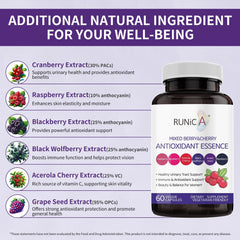 RUNICA ingredient spread with cranberries, cherries, elderberries showing natural sources