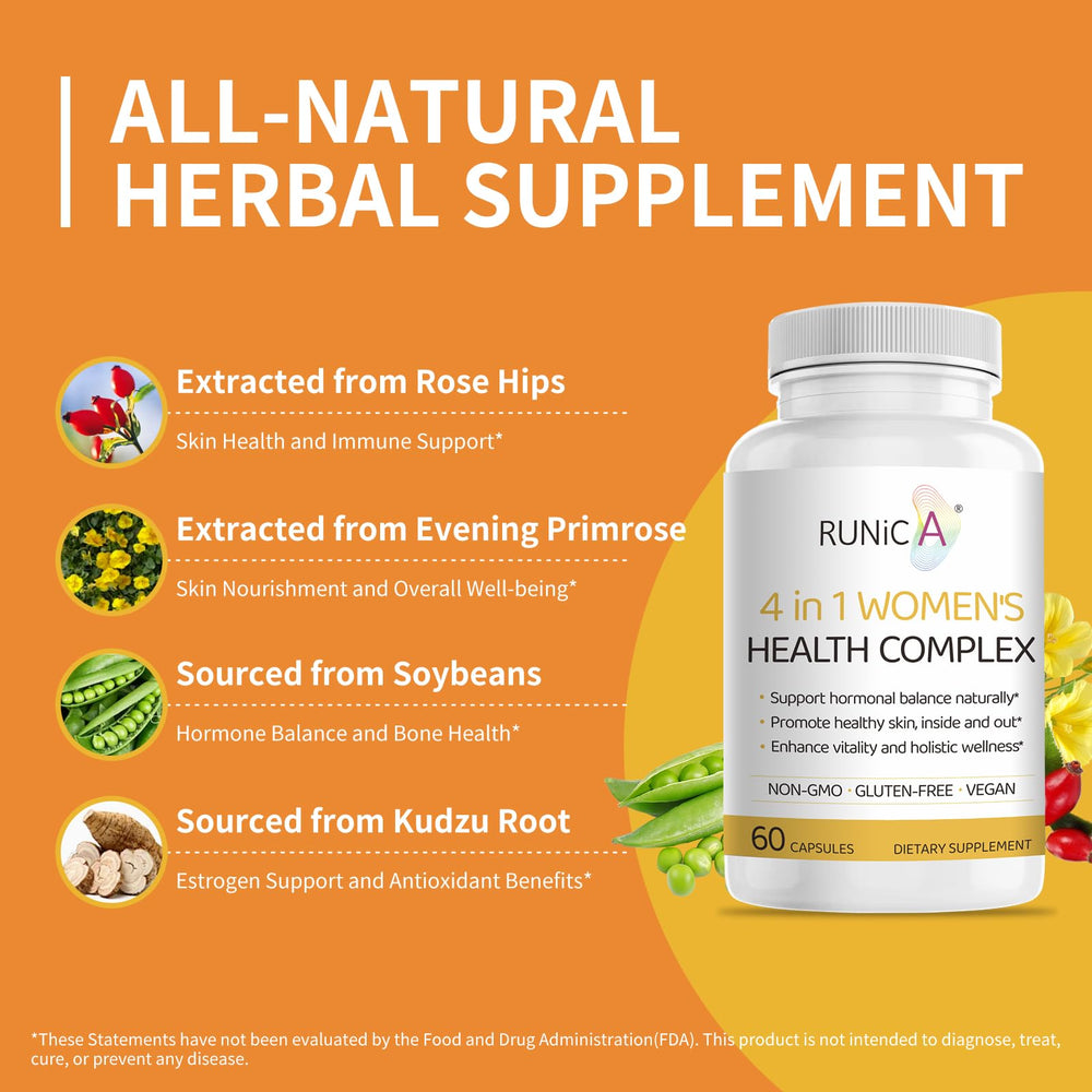 Ingredients featuring rosehip, pueraria mirifica, evening primrose and soy isoflavones