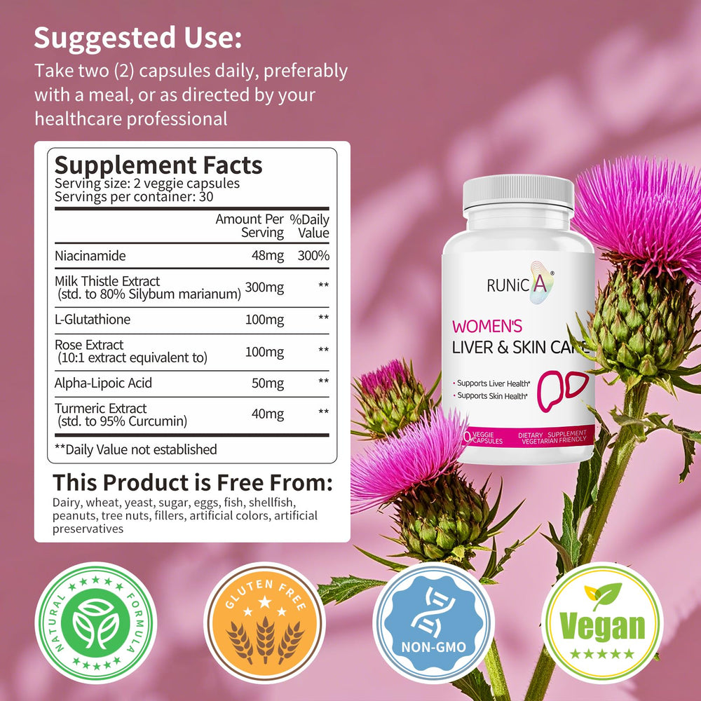 RUNICA bottle on wellness table with tea and fruit, showing lifestyle-support benefit