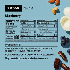 Close-up of RXBAR Blueberry Protein Bars nutrition label highlighting 12g of protein