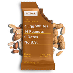 RXBAR Egg Whites Nuts Dates closeup highlights high-protein snack with gluten-free reassurance.
