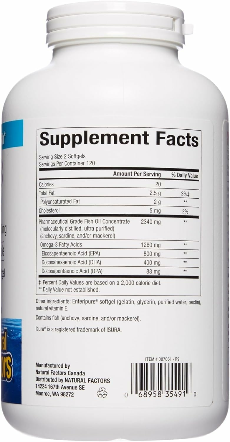 EPA and DHA per serving illustrated on label