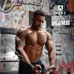 Graphic highlighting natural caffeine Cognizin and electrolytes in RYSE BCAA Focus Powder