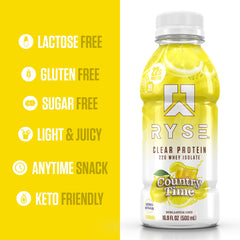 Pour shot of clear protein drink with lemon flavor