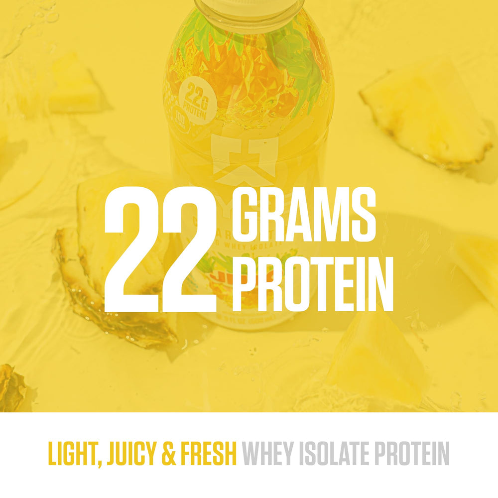 Clear protein drink poured, Island Pineapple flavor