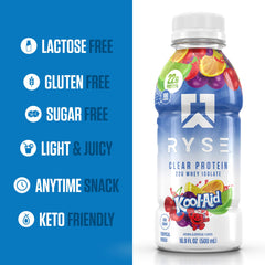 Close-up of bottle label highlighting 22g whey protein
