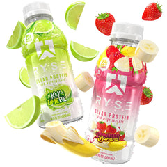 Back packaging view of RYSE Clear Protein Drink 12-pack