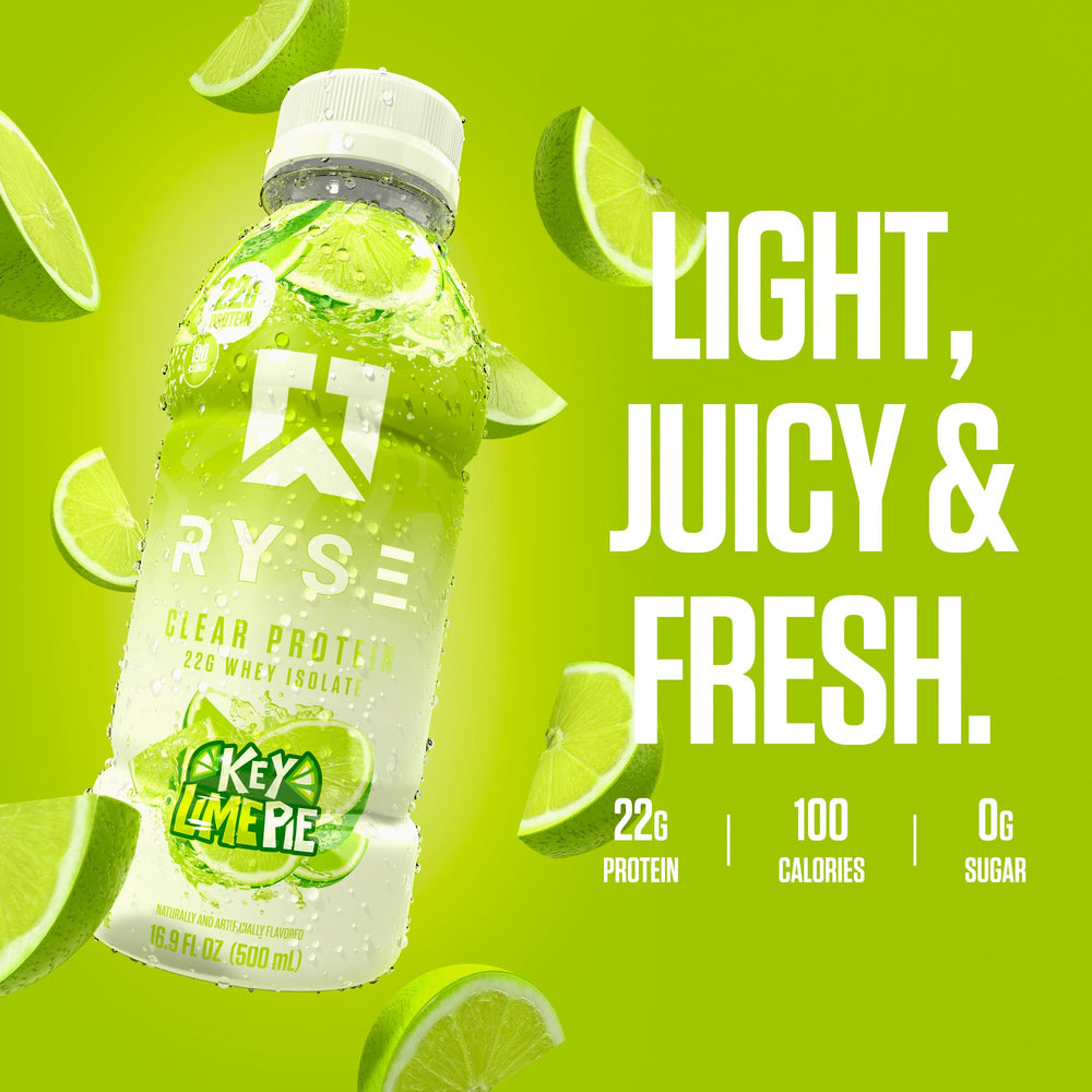 Nutritional facts panel for RYSE Clear Protein Drink Key Lime Pie