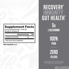 Close-up of L-Glutamine powder with scoop