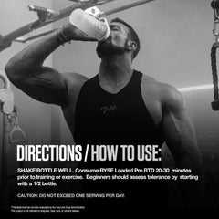 RYSE Loaded Pink Splash action shot highlights 325 mg caffeine aiding focus and pace