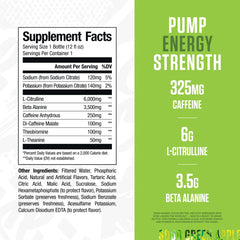 RYSE Loaded Pre Workout Sour Punch Green Apple bottle side view highlighting sugar-free energy.