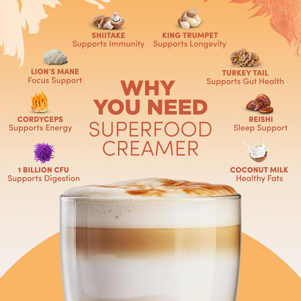 Cup of coffee with mushroom blend for energy and focus