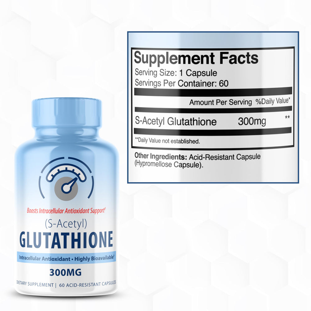 Close-up of S-Acetyl L-Glutathione 300mg capsules