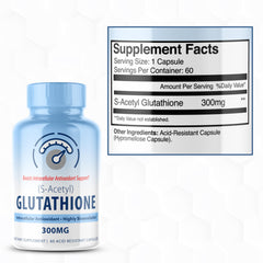 Close-up of S-Acetyl L-Glutathione 300mg capsules