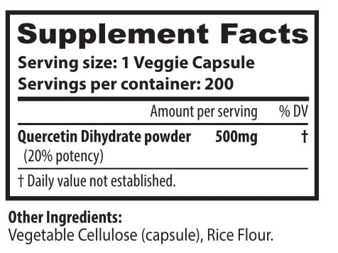 Quercetin 500mg supplement label showing dihydrate form