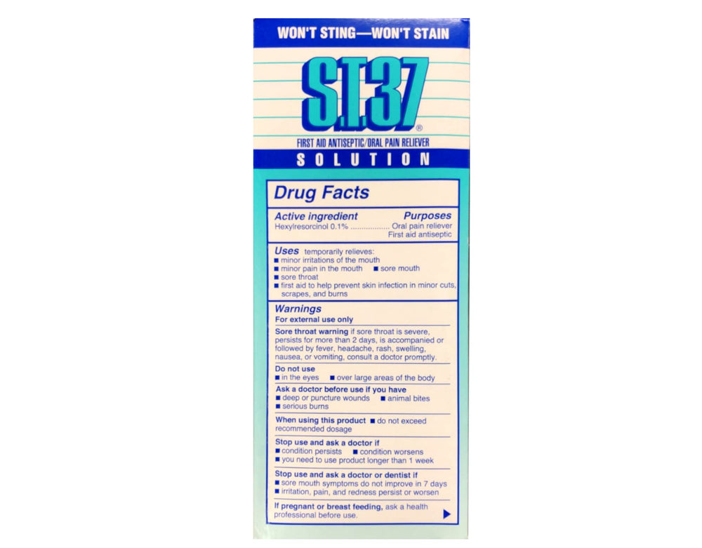 Usage image showing S.t.37 for minor irritations and sore throat