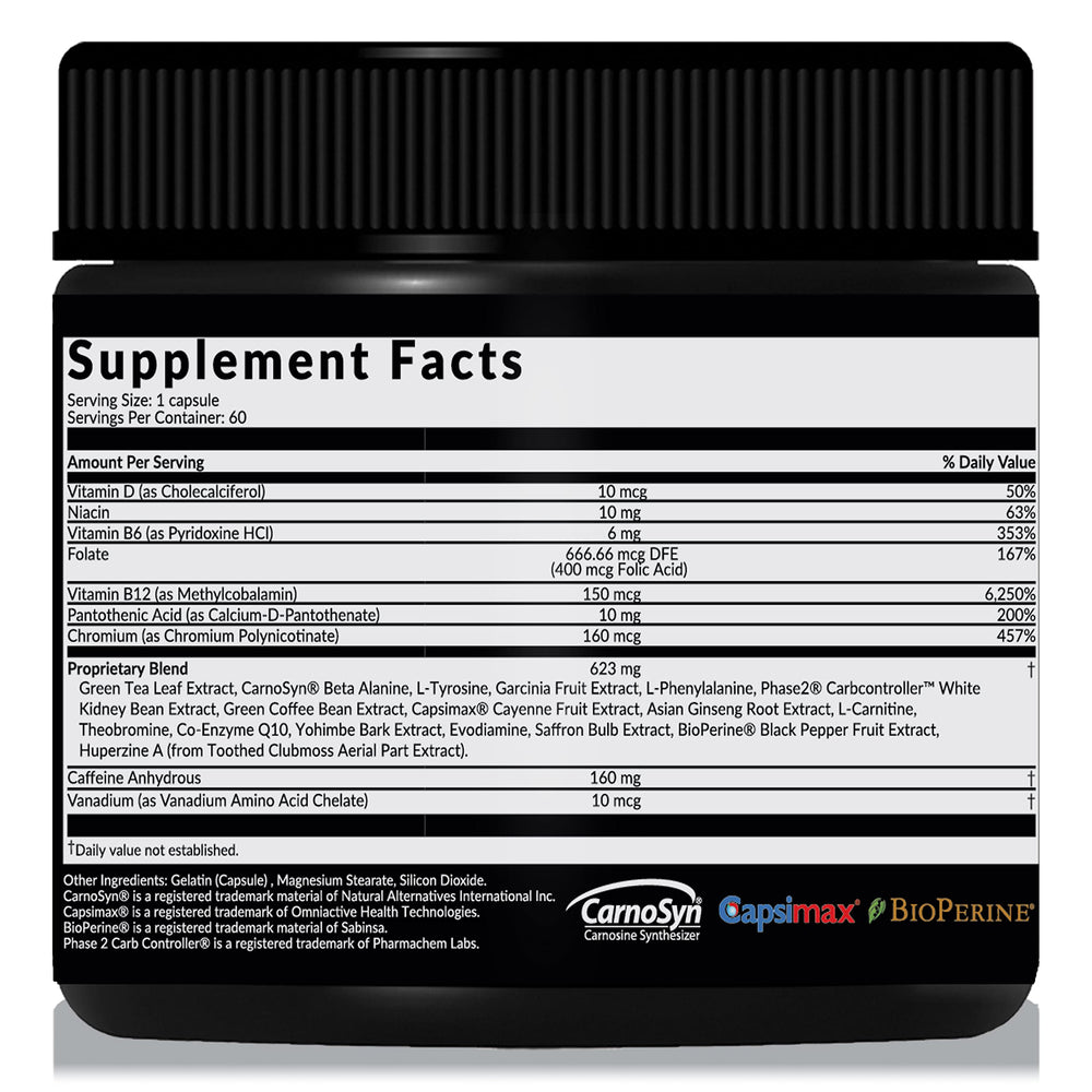 Close-up of ingredients: Green Tea Extract and Capsimax