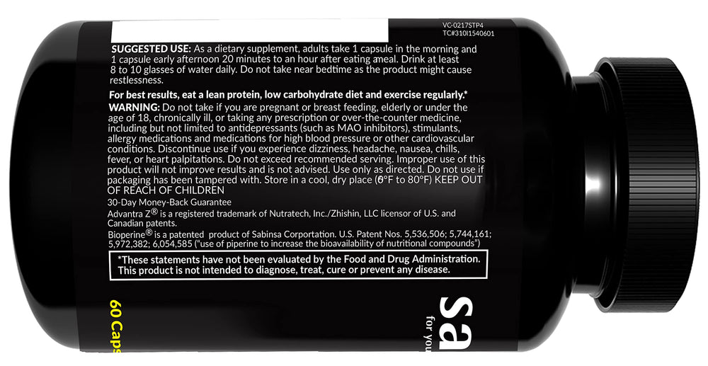 Close-up of ingredients box showing vitamins and plant extracts