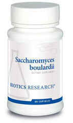 Front view of Biotics Research Saccharomyces boulardii probiotic bottle
