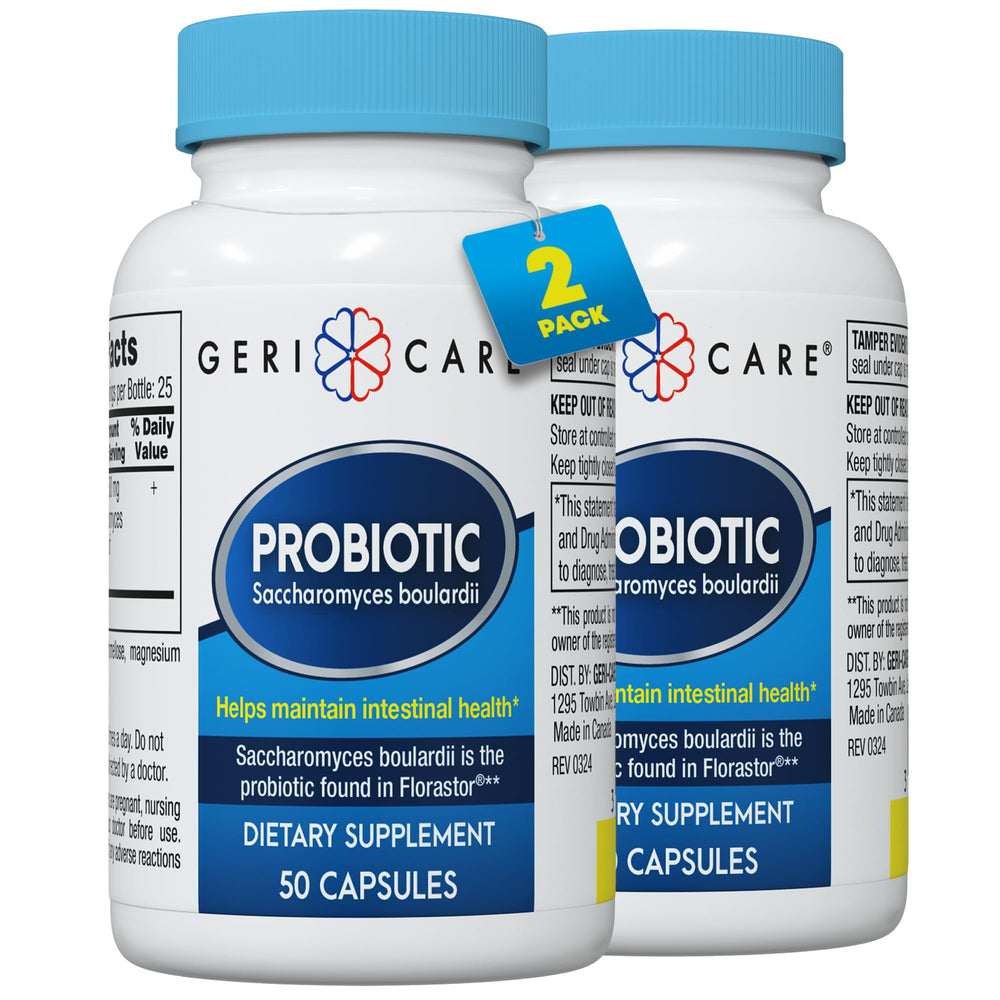 Bottle of Saccharomyces boulardii probiotic 500 mg (50 capsules) 2-pack