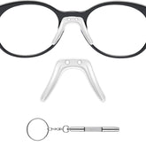 Close-up of saddle bridge eyeglass nose pad in silver silicone