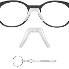 Close-up of saddle bridge eyeglass nose pad in silver silicone