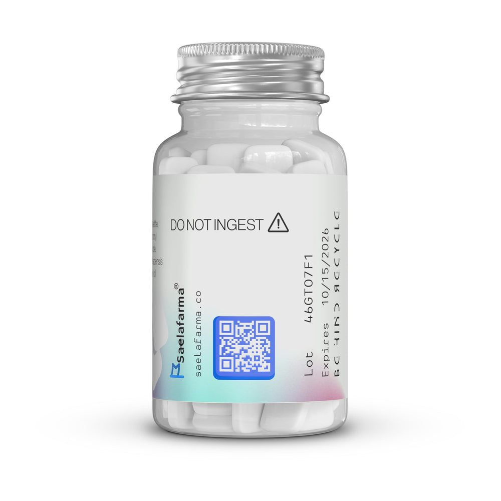 Close-up of Saelafarma toothpaste tablets