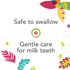 Illustration highlighting fluoride-free and paraben-free toddler toothpaste