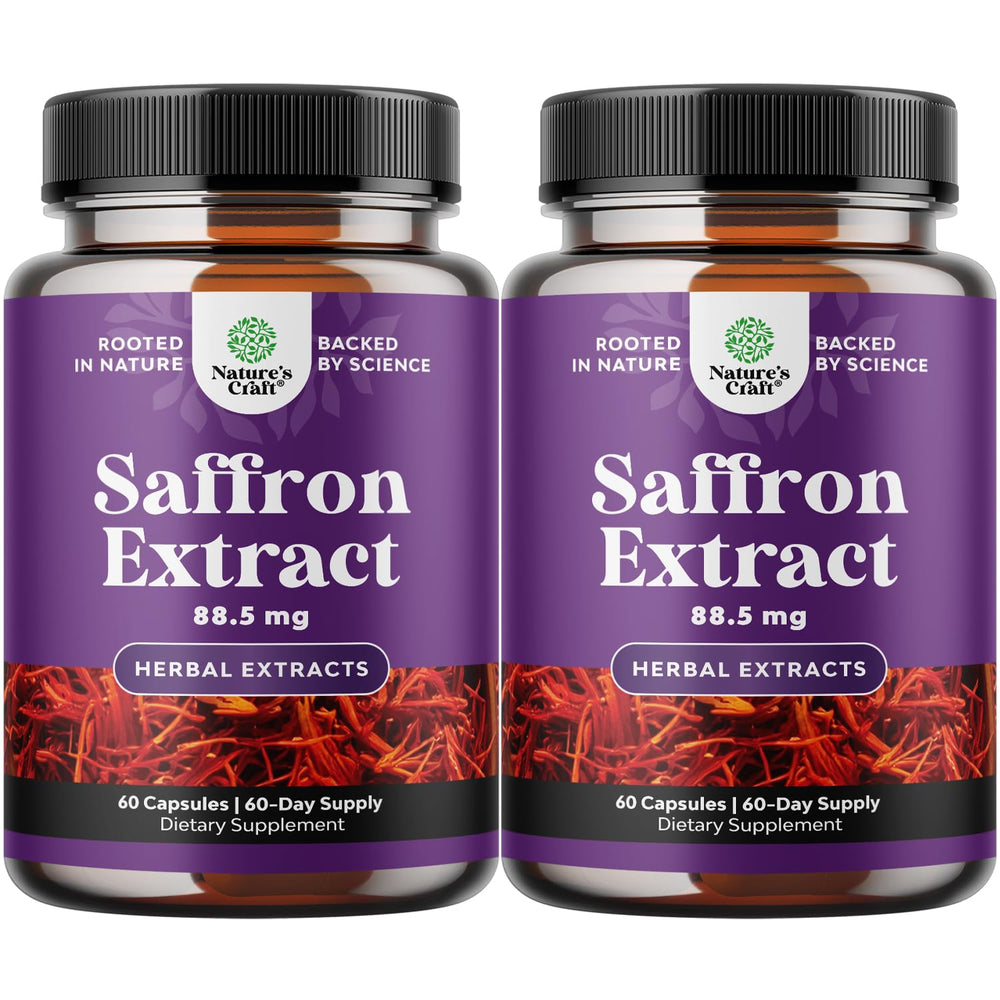 Saffron extract capsules bottle and packaging label