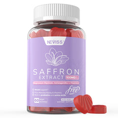 Front view of saffron gummies bottle, 60 count