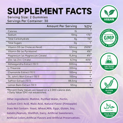 Sugar-free saffron gummies product shot with ingredients