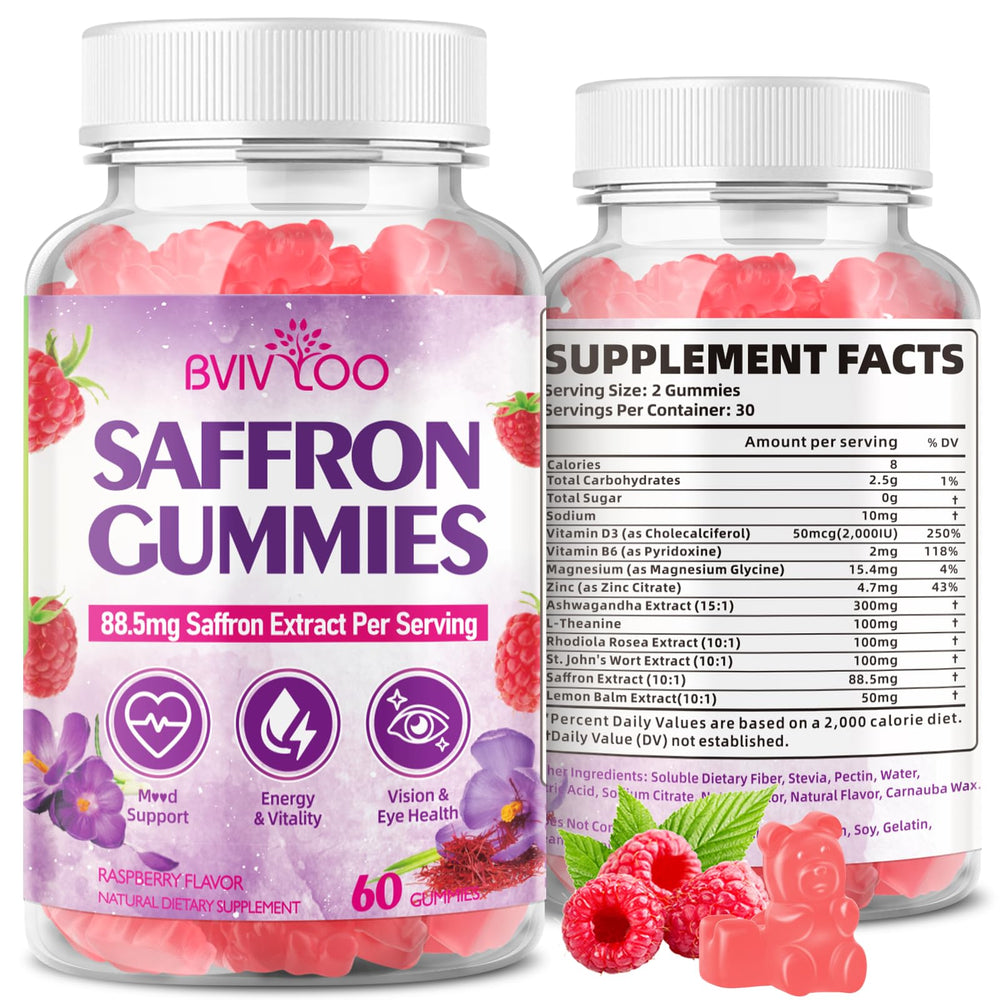 Saffron Gummies Raspberry Flavor - 60 count bottle