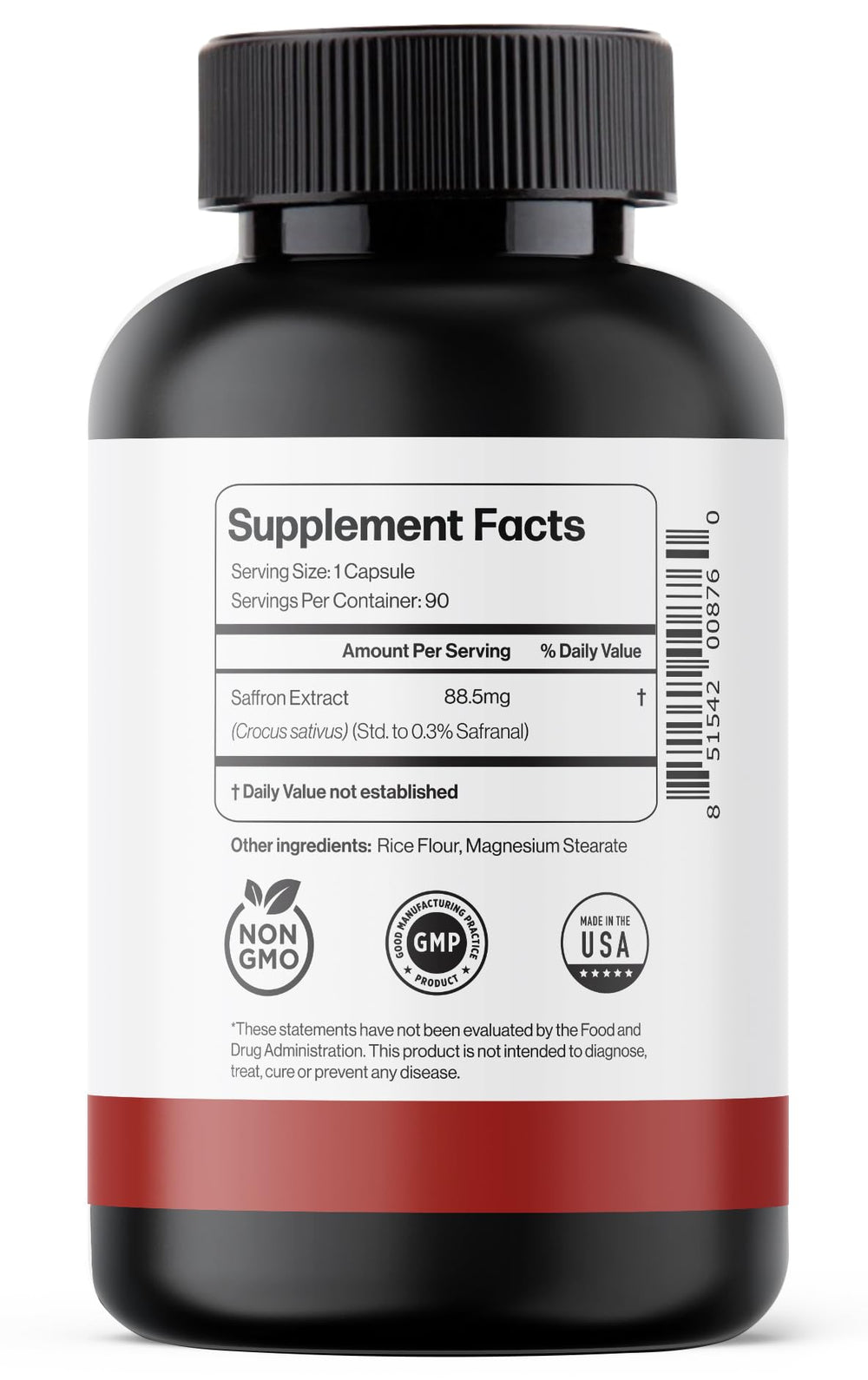 Saffron extract ingredients and nutrition label